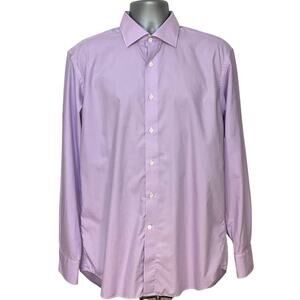 Canali Impeccabile Dress Shirt Purple Micro Check Made in Italy 17 Luxury Cotton